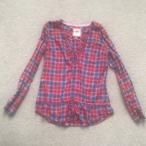 Red and blue gingham button down shirt